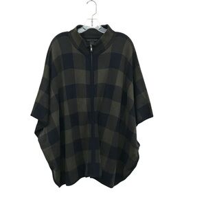 Preswick & Moore Poncho Cape Sweater Womens Petite L/XL Olive Black Plaid
